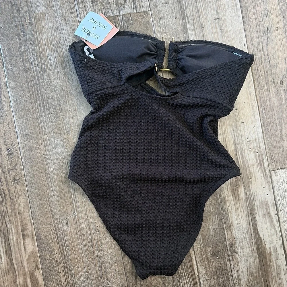Women's Crochet U Wire One Piece Swimsuit Shade & Shore Black Small 4/6 NWT $40